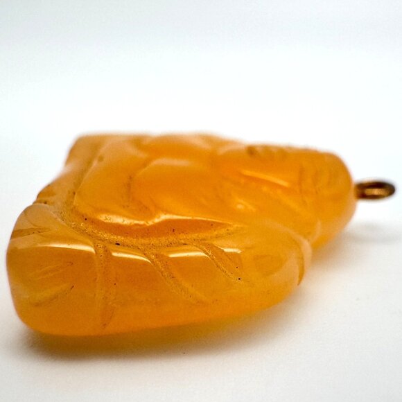Vintage Hand-Carved Orange Butterscotch Jade Laughing Buddha Pendant 7/8" - Picture 7 of 8